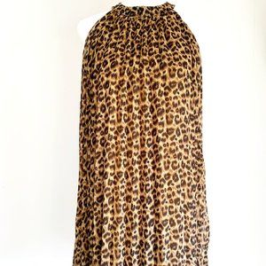 Animal Print Pleated Halter Mini Swing Dress - Size Small/Medium